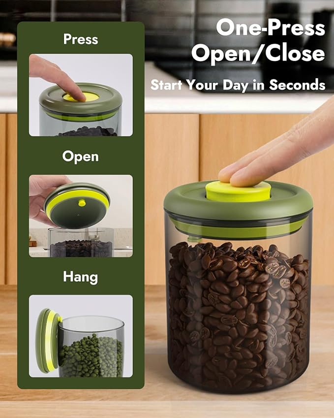 Airtight Coffee Canister – One-Way CO₂ Valve, UV Protection, 3X Thicker Glass, Coffee Bean Storage Container for Ground Coffee & Tea, 20.3 fl oz, for 0.5 lb Beans