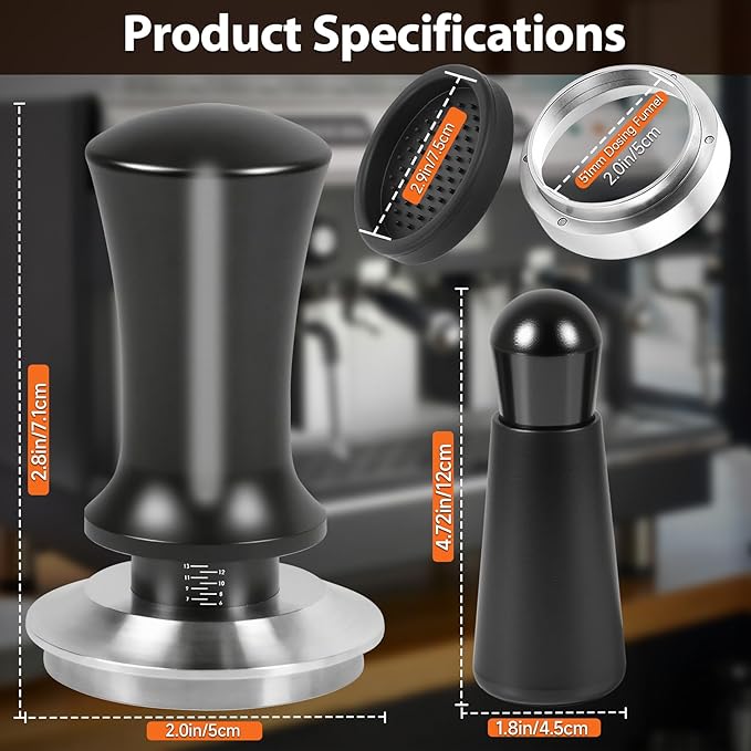 51mm Espresso Machine Accessories, Spring Loaded Calibrated Tamper, WDT Tool, Dosing Funnel, Fits Espresso Coffee Machines and 51 mm Portafilters, Espresso Accessories Kit Barista Tools