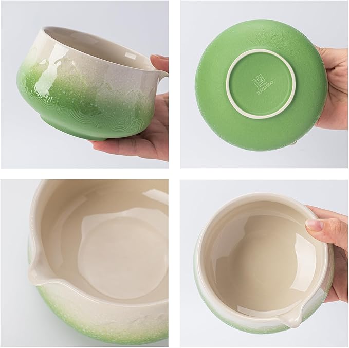 TEANAGOO 7 Pcs Matcha Whisk Set,Green Matcha Set, Ceremony Matcha Powder Kit,Matcha Tea Set for Making Latte,Matcha Whisk Set and Bowl with Scoop&Sifter,Fuji Design Ceramic Bowl,Gift for Matcha Lovers