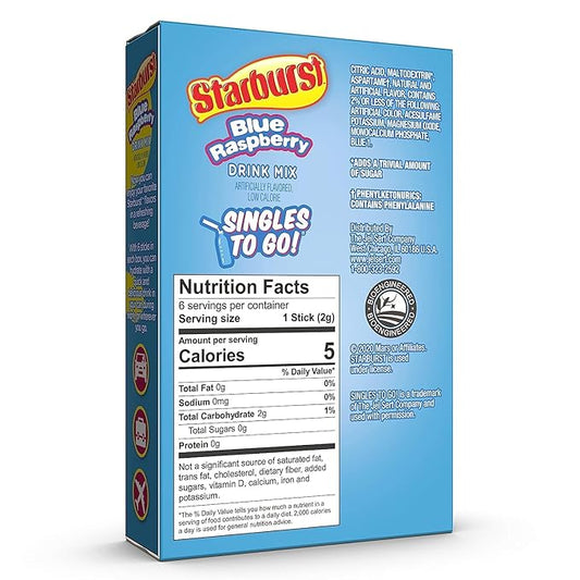 Starburst Blue Raspberry Singles To Go Drink Mix, 0.59 OZ, 6 CT (Pack of 4)