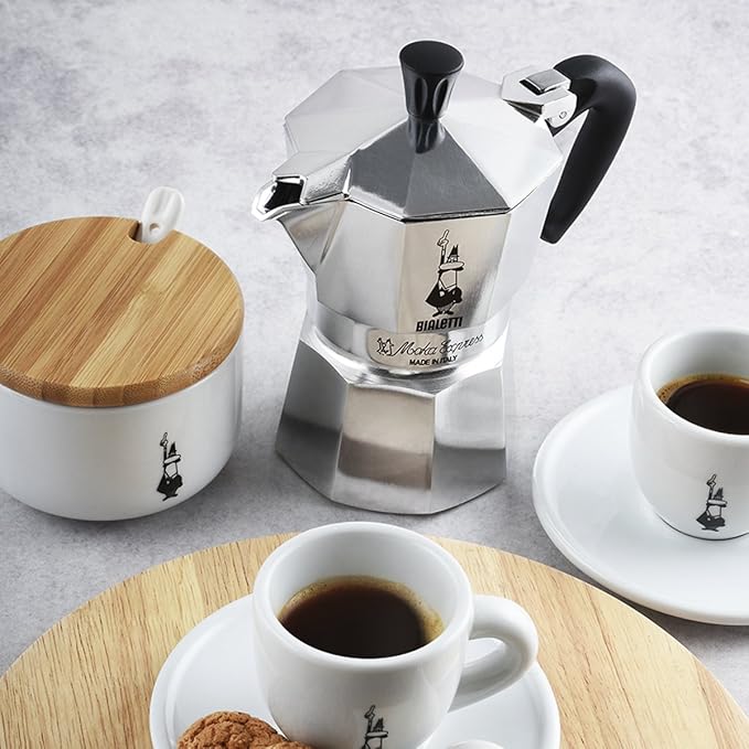 Bialetti - Moka Express: Iconic Stovetop Espresso Maker, Makes Real Italian Coffee, Moka Pot 1 Cup (2 Oz - 60 Ml), Aluminium, Silver (Pack of 6)