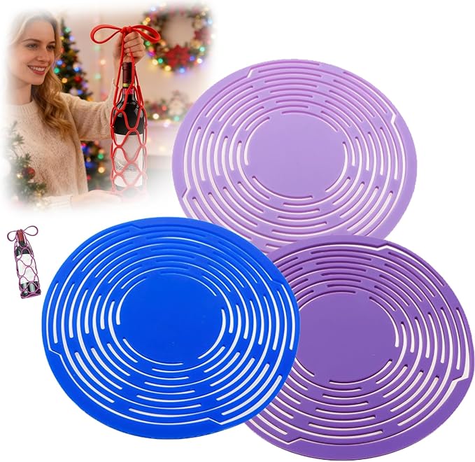 Multifunctional Mesh Coaster,Multifunctional Mesh Cup Coaster,Multi-Use Silicone Storage Bag&Organizer,Wine Holder Handheld Bottle Mesh Coaster Silicone Mat Mesh Design (3-4)