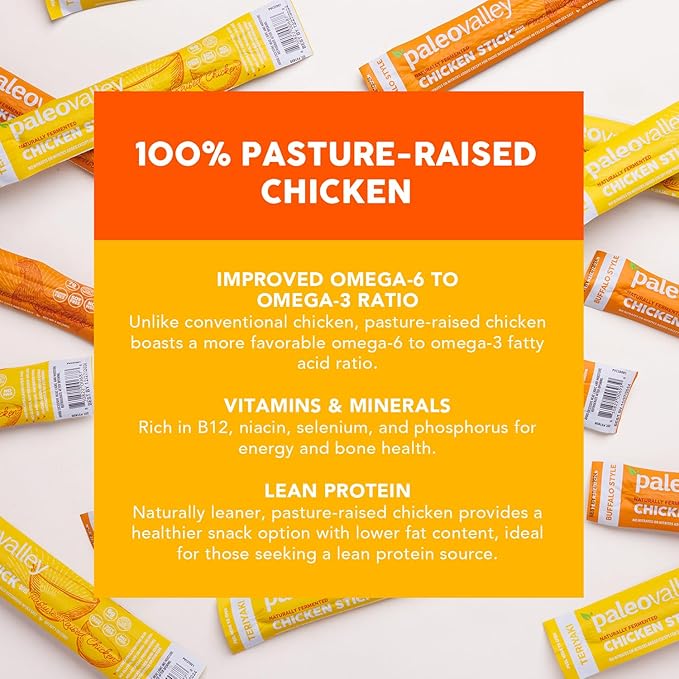 Paleovalley Pasture-Raised Chicken Sticks – 10 Pack – 7g Protein per Stick – Keto-Friendly, Paleo, Gluten-Free, Nitrate-Free – On-the-Go Snack (10 Pack, Teriyaki)