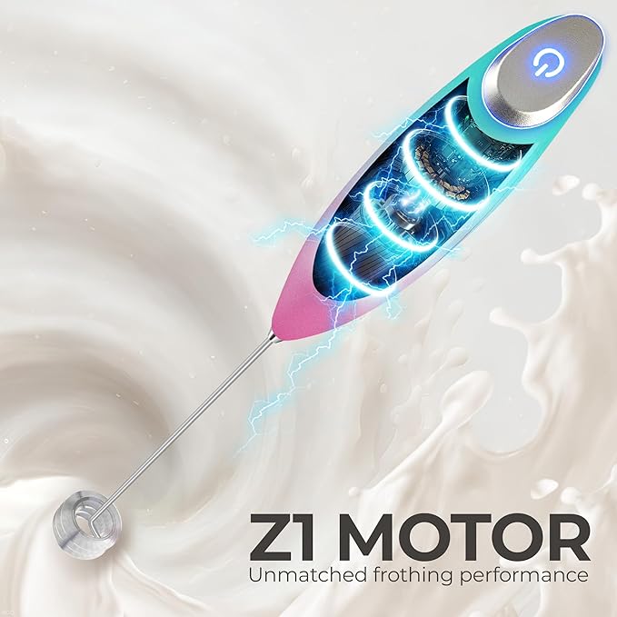 Zulay Kitchen Patented Tornado Triple Whisk Milk Frother with 4 Duracell Batteries – Handheld Foam Maker for Coffee, Lattes, Matcha & Hot Chocolate – Rich, Creamy Froth in Seconds
