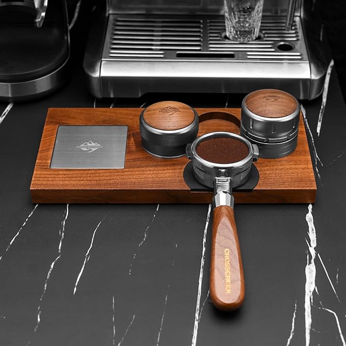 Espresso Portafilter | 58mm Bottomless Portafilter with 2 Ear and Walnut Handle | Fits 58mm La Marzocco Espresso Machine | with Removable Stainless Steel Basket | Espresso Accessories