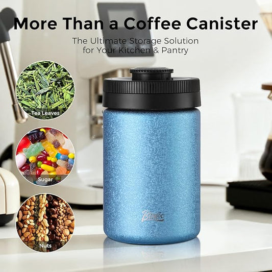 Bincoo Coffee Canister, Large Stainless Steel Coffee Bean Storage Container with Date Tracker, One-Touch Vacuum Seal Coffee Canister, Airtight Food Storage Container Freshness Kit for Coffee Beans
