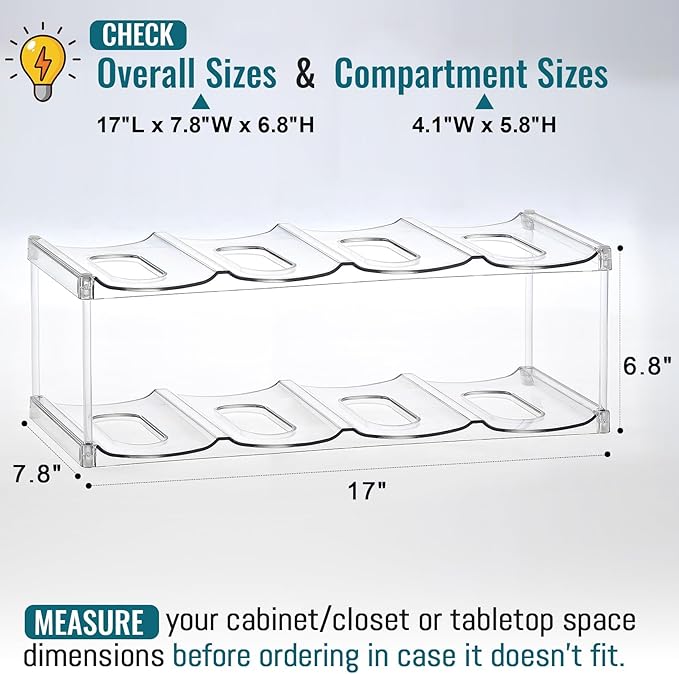 Design for Stanley 40 OZ & Large Bottles & Tumblers with Handle - Acrylic Water Bottle Organizer - Stackable Clear Wine Rack, Cup Holder for Home Kitchen Pantry Shelf Countertop Cabinet, 2 Tier Hold 8