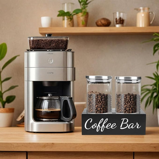 Airtight Coffee Bean Container Set - 2×50oz Glass Coffee Canisters with Scoop & Shelf, Clear Ground Coffee Storage Jars with Lids for Coffee Bar, Sugar, Tea, Nuts & Kitchen Countertop