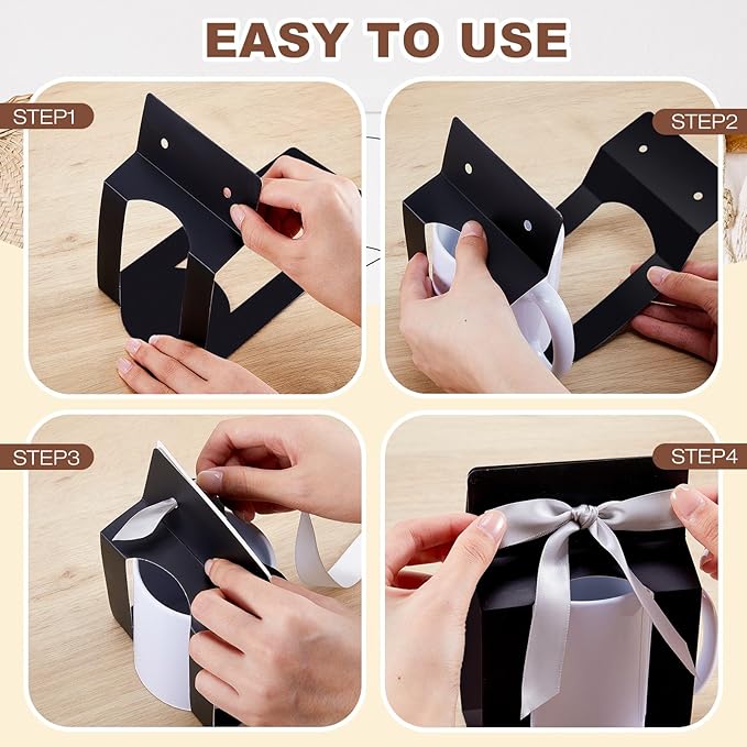 Kosiz 36 Pcs Mug Boxes Sublimation Coffee Mugs Gift Bags with Window Packaging Storage Box for Shipping Selling Wedding Valentines Gift Packaging Wrapping (for 15oz Mug,Black,Silver)
