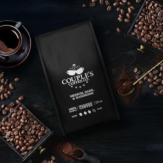 Couple’s Coffee Ground Coffee | Smooth Medium Dark Roast Blend | Gives Back to Military Families | Medium Dark and Handsome | Made with 100% Arabica Beans | 12oz