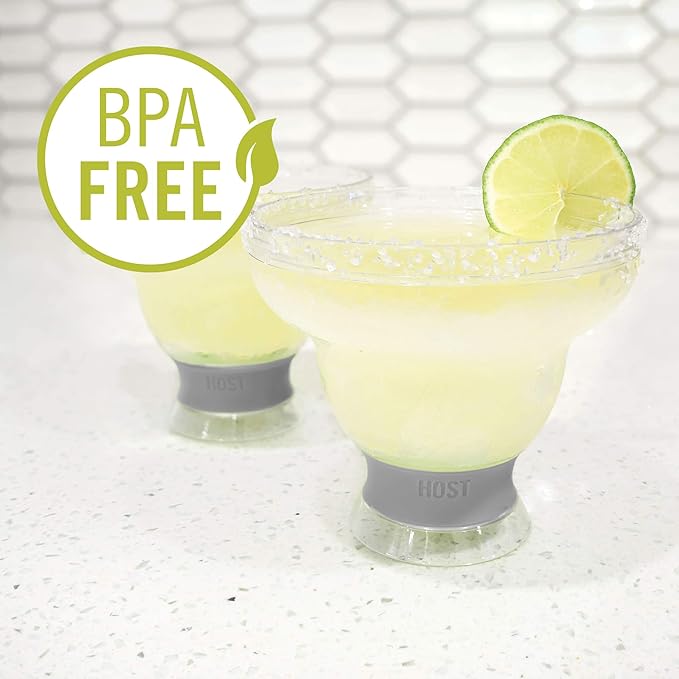 HOST FREEZE Plastic Margarita Glasses, Insulated Cocktail Glasses for Slush Drinks and Frozen Cocktails, Margarita Cups for Cocktail Party, Home Bar Gifts for Women, 12 oz, Set of 4, Grey
