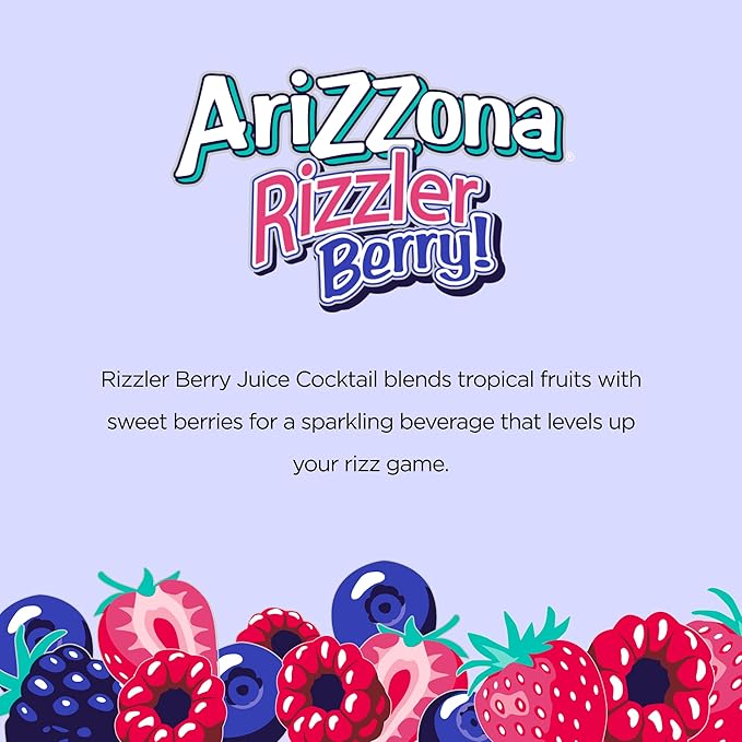 AriZona Rizzler Berry, Fruit Juice Soda Drink, Lightly Carbonated - Big Can, 22 Fl Oz (Pack of 12)