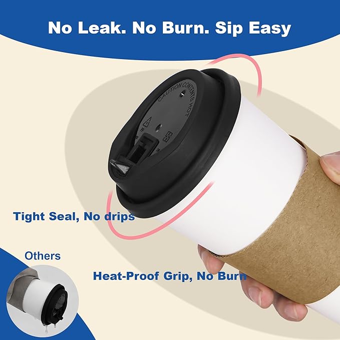 Coolcap 20 oz 300 Pack Coffee Cups with Lids and Sleeves, Straws, Hot Disposable To Go Travel Paper Cups Bulk for Office, Home Coffee Bar Accessories, Chocolate, Cocoa, Beverage (White)