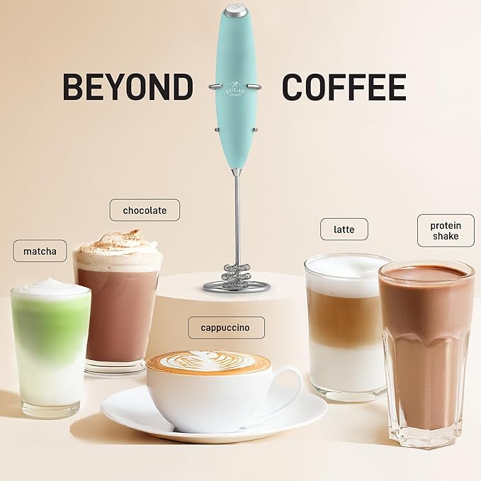 Zulay Kitchen Patented Tornado Triple Whisk Milk Frother with 4 Duracell Batteries – Handheld Foam Maker for Coffee, Lattes, Matcha & Hot Chocolate – Rich, Creamy Froth in Seconds