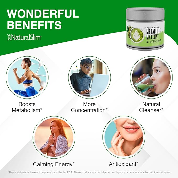 Naturalslim Japanese Organic Matcha Powder Green Tea - Metabolic Pure Japanese Matcha Tea Superfood with L-Theanine & Antioxidants for Metabolism, Energy, & Concentration - 30g