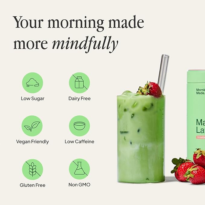 Morning Made Strawberry Flavoured Ceremonial Grade Matcha Powder | 10.6oz (300g) Resealable Tin | 60 Servings Premium Japanese Green Tea | Sweetened with Organic Sugar | Rich in Antioxidants & Energy Boosting