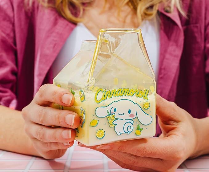 Silver Buffalo Sanrio Hello Kitty and Friends Featuring Cinnamoroll Lemons Glass Milk Cup, 11.9 ounces