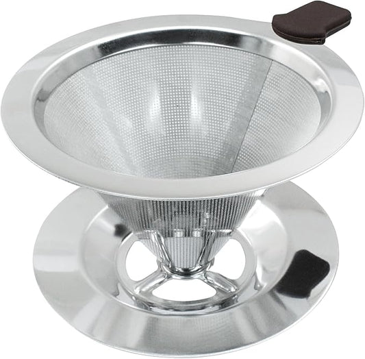 Waziaqoc Pour Over Coffee Dripper, Reusable Paperless Coffee Filter for 1-2 Cups, Stainless Steel Drip Cone Brew Coffee Strainer,Upgraded Double Micro Mesh Filter with Cup Stand