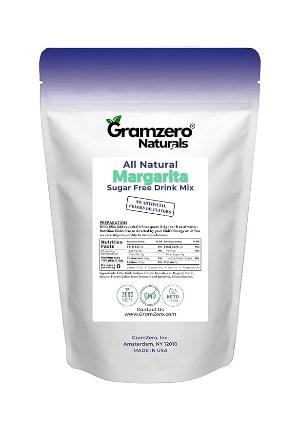 GramZero All Natural Margarita Zero Calorie Sugar Free Drink Mix, Great For Nutrition Club Loaded Tea, Stevia Sweetened