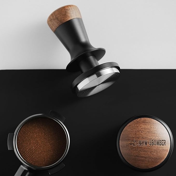 MHW-3BOMBER 54mm Espresso Tamper, Double Spring Loaded Tamper, Self Leveling without Tilting, 53mm Coffee Tamper with Wood Cover, 53.35mm Ripple Base, T7127