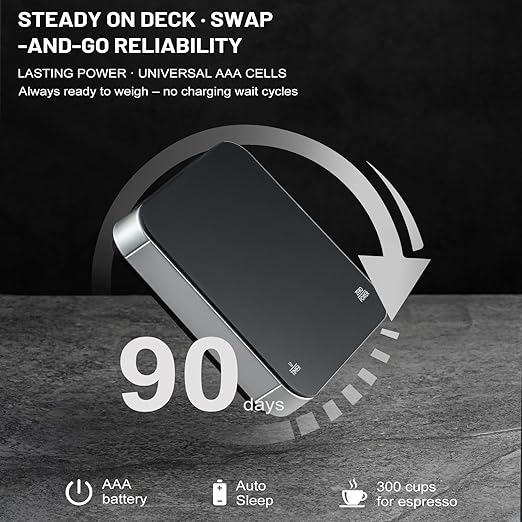 KitchenTour CaféMetric Coffee Scale with Timer 0.1g/2000g - Precision Small Scale for Espresso & Pour Over - Mini Scale with LED Display (Silver, AAA Battery)