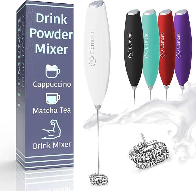 Elementi Frother Wand - Easy to Use Handheld Electric Stirrer for Powder Drinks, Durable & Powerful Protein Powder Mixer Wand, Hand Frother, Coffee Stirrers Electric (White)