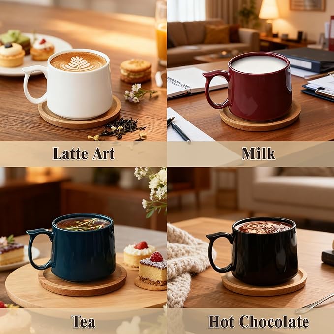 Coffee Mugs Gift Set of 4, Large 19 oz Stackable Ceramic Coffee Mug, Coffee Cups with Large Handle for Latte, Cappuccino, Milk, Dishwasher & Microwave Safe, Ideal Gift for Men, Women - Blue