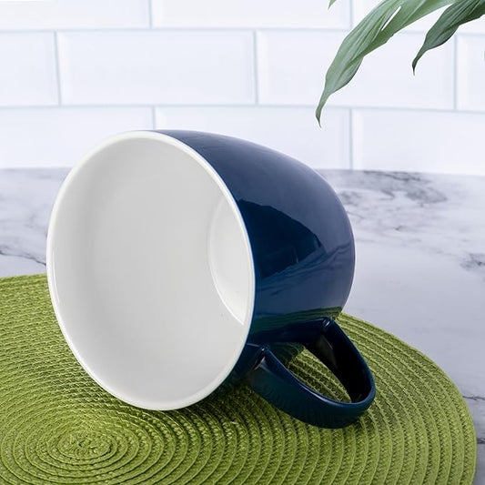 Porcelain Coffee Mug 30 OZ, Oversized Soup Mug Soup Bowl with Handle Jumbo Latte Cup for Coffee, Oatmeal, Gumbo, Salad, Microwave and Dishwahser Safe, Cool Blue