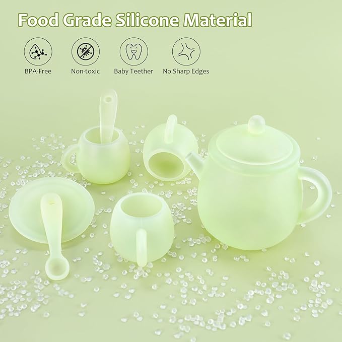 MCGMITT Tea Party Set for Toddler 3-5, 15PCS Silicone Tea Set Kids Tea Set, Includes Teapot, 4 Tea Cups and Coasters, Creamer, Sugar Bowl, 4 Spoons, Kitchen Pretend Play for Little Girls Boys Age 3-6