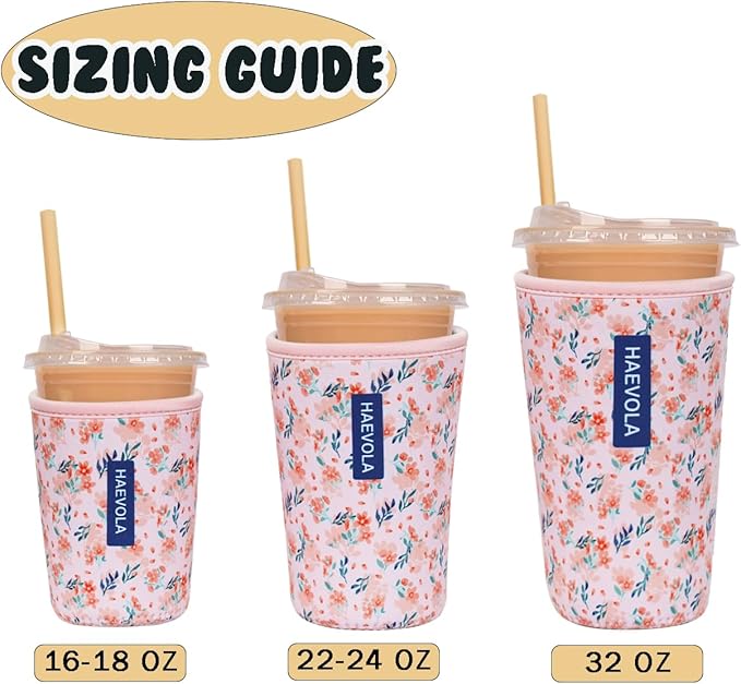 Reusable Insulated Neoprene Iced Coffee Cup Sleeve, Durable Drink Sleeve for Cold Beverages, Beverage Holder for Iced Coffee, Blush Ditsy