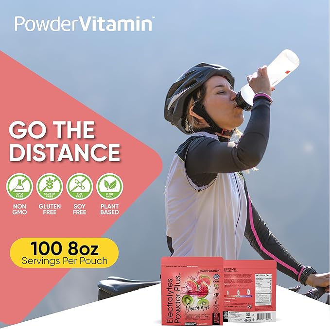 PowderVitamin Electrolytes Powder Plus (50 Servings) Guava Kiwi Electrolyte Powder Zero Calorie Keto, 0 Sugar, No Maltodextrin,1000mg Potassium,120mg Calcium,120mg Magnesium, Hydration Powde