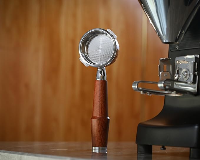 KNODOS 58mm Bottomless Portafilter For Gaggia Classic Pro, E24, GT and Evo Models Rosewood Handle Naked Porta Filter 58 mm & 18-21 Gram Filter Basket Included