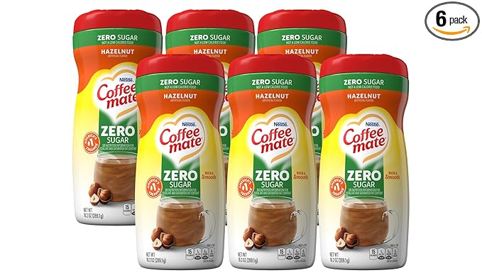 Coffee-Mate Coffee Creamer Zero Sugar Hazelnut, Pack of 6 (10.2 Ounce)