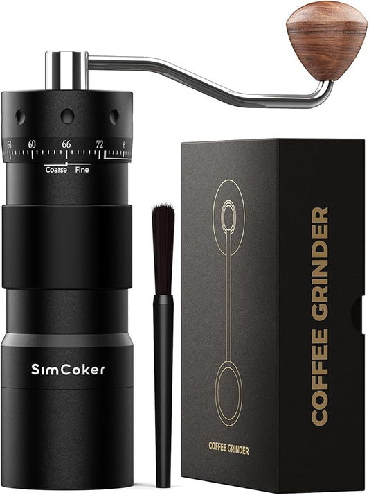 Manual Coffee Grinder for Espresso & Pour Over, External Adjustable Burr Grinder with 16μm Precision, CNC Stainless Steel Conical Burr, Aluminium Body, Drill Compatible, Black