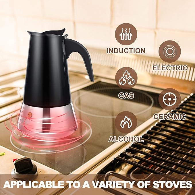 DITOSH 4 Cup Stovetop Espresso Maker Stainless Steel Moka Pot Stove Top Percolator Italian Coffee Makers Capable Mocha Greca Machine Cafe Classic Induction Cookers for Home and Camping 200ml 6.6oz