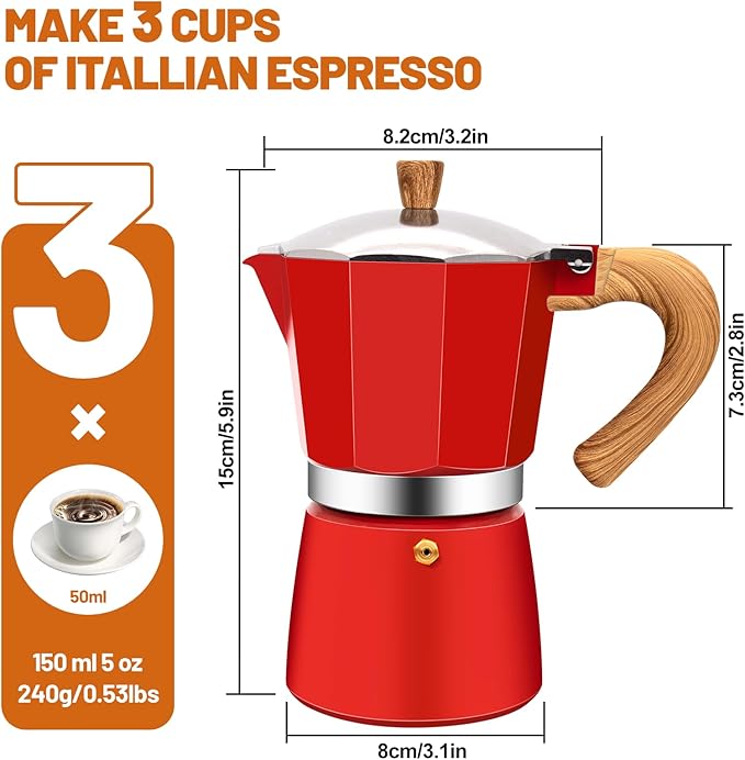 DITOSH 3 Cup Aluminum Espresso Stovetop Moka Pot Express Coffee Maker Percolator Italian Classic Mocha Coffee Machine for Italian and Cuban Cafe Brewing for Home & Camping 150ml 5oz