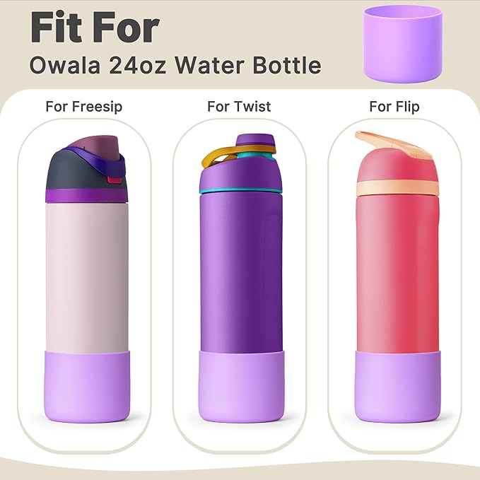 Silicone Boot for Owala 24 oz Water Bottle, Anti-Slip Protective Sleeve Bottom Cover for Owala Twist/FreeSip/Flip Stainless Steel Water Bottle (Purple)