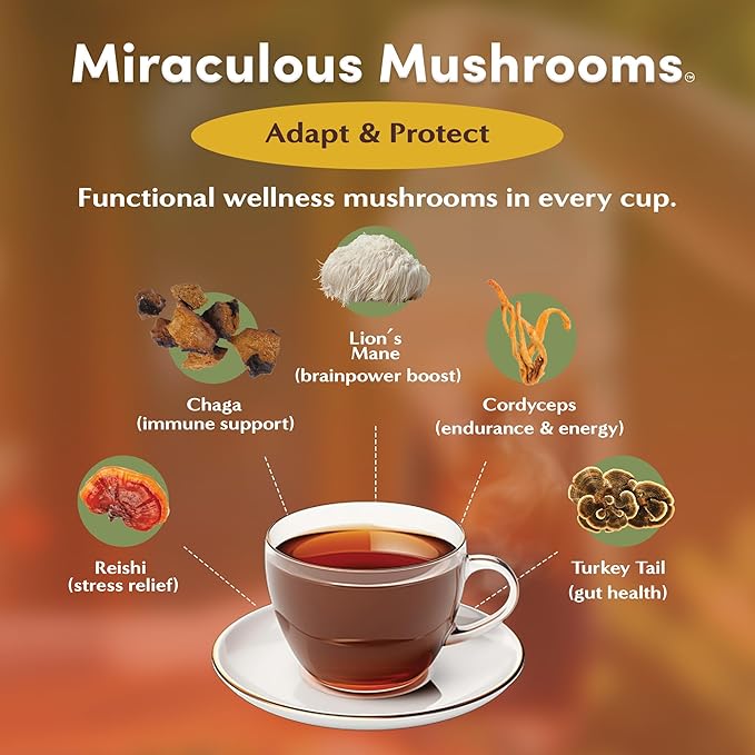 Teeccino Miraculous Mushrooms Adapt & Protect Coffee Alternative, 10 Oz – 5 Organic Adaptogenic Mushrooms with Chicory & Cacao, Caffeine Free, Prebiotic, Acid Free, All-Purpose Grind