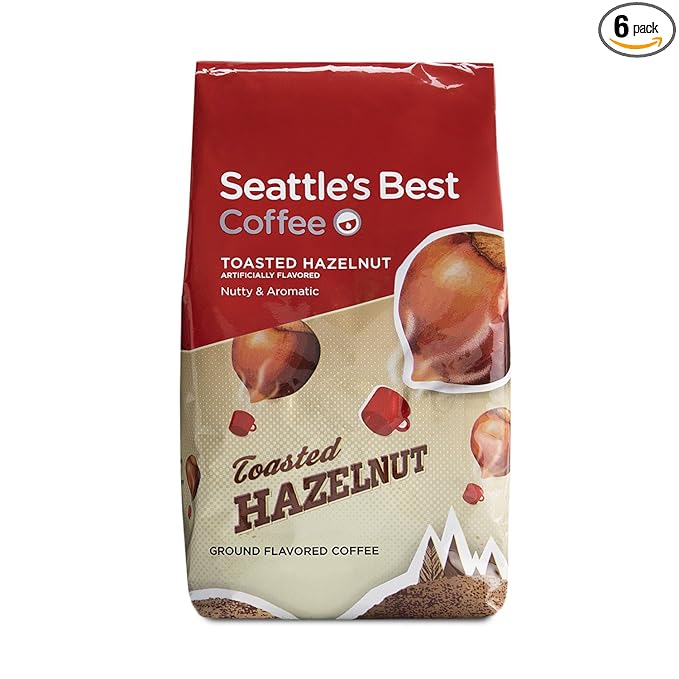 Seattle's Best Coffee Toasted Hazelnut Flavored Medium Roast Ground Coffee | 11 Ounce Bags (Pack of 6)
