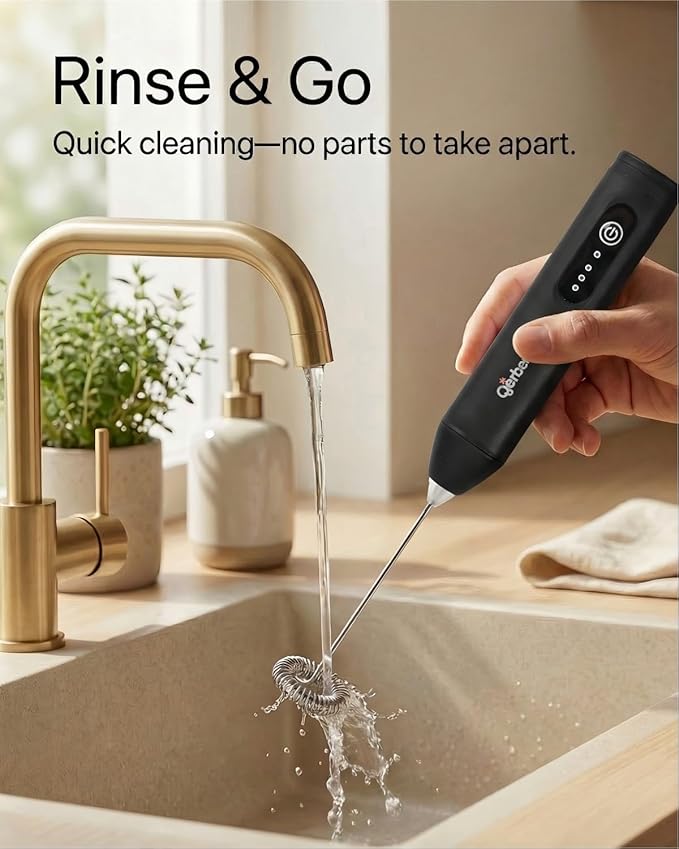 Gerbera Rechargeable Milk Frother Handheld,3 Speed Adjustable Electric Whisk Foam Maker, Handheld Drink Mixer, Frother Wand,Milk Foamer for Protein Powder, Drinks (Black)