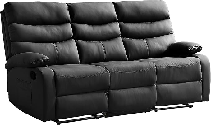 3 Seater Recliner Sofa Set, Anti-Scratch Reclining Loveseat Sofa & Couch for Living Room, RV, Home Theater Apartment(Black, 3 Seater Sofa)