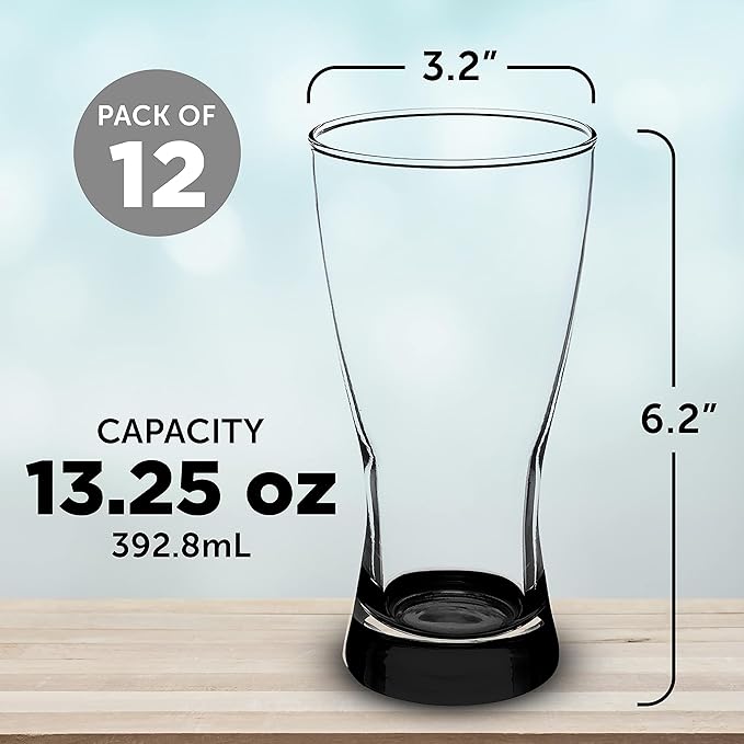 DISCOUNT PROMOS Pilsner Glasses 13.25 oz. Set of 12, Bulk Pack - Made in the USA, Perfect for Hotels, Restaurants, Bars and Even Party Favors - Black