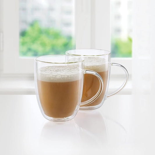 Oggi Set of 2 Double Walled Insulated 12-Ounce Borosilicate Glass Bistro Mugs