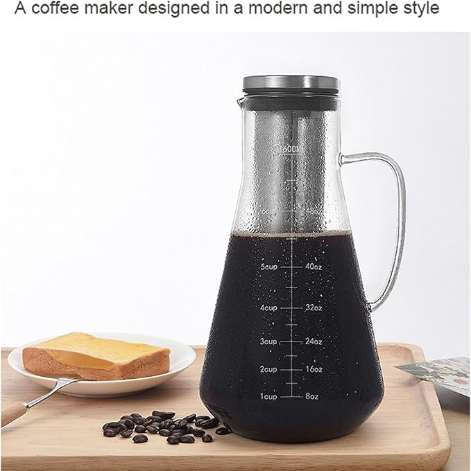Haofy Cold Brew Coffee Maker, Thickened Borosilicate Glass with 304 Stainless Steel Filter, Airtight Sealing for Freshness, for Ice Tea Hot Tea Fruit Drinks (1600ML)
