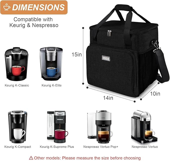 BAGLHER Coffee Maker Travel Bag Compatible with Keurig K-Slim, Keurig K-Supreme or Other Accessories, Portable Coffee Maker Case with Shoulder Strap for Travel, Black