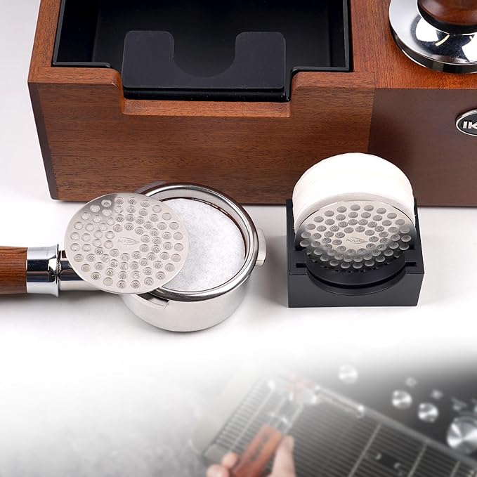 IKAPE Espresso Coffee Accessories, 51mm Puck Screen 4-piece Set with 2 Ultra-thin Puck Screen, 200 pcs Paper Filters, and a Stand Holder - Elevate Your Coffee Experience