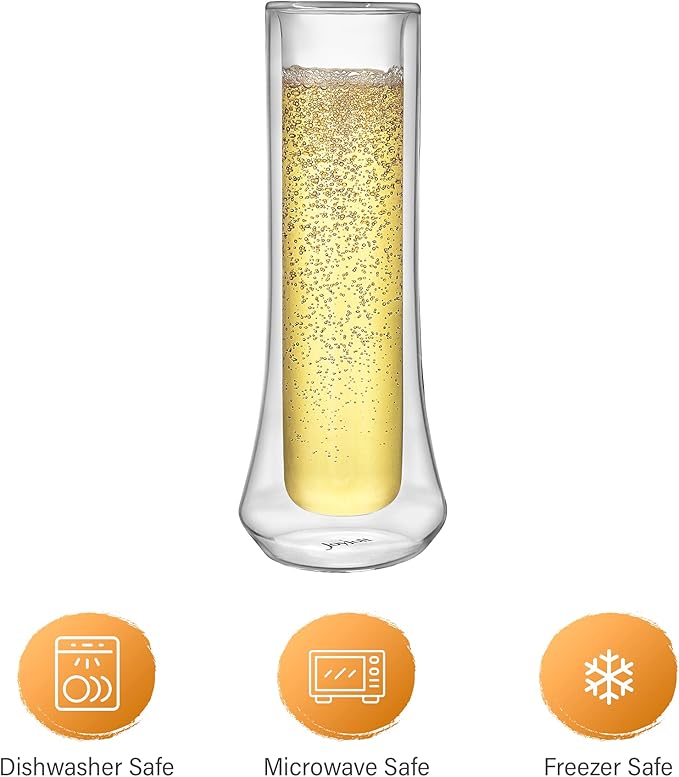 JoyJolt Cosmo Double Wall Stemless Champagne Flutes – Set of 2 Mimosa Glasses, Ideal for Weddings, or Bridal Showers – Cheerful Stemless Champagne Glasses – 148 ml / 5 oz Set of Sparkling Glasses