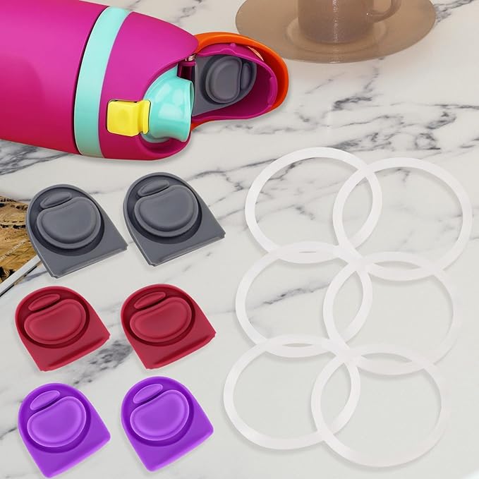 Replacement Stopper and Gasket O Seal Ring Compatible with Owala FreeSip 16oz,6 Sets Bottle Top Rings Lid for Owala 16/19/24/32/40oz Mouth Cap Silicone Insert Parts Accessories(HPWR01)