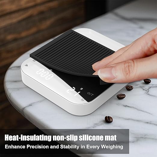 5.9" Rechargeable Coffee Scale with Timer, Diyife Portable Digital Coffee Scale, 3kg/0.1g Accurate Scale for Espresso and Pour-Over Coffee, Dual Timekeeping Modes, 6 Units, LCD Display, White