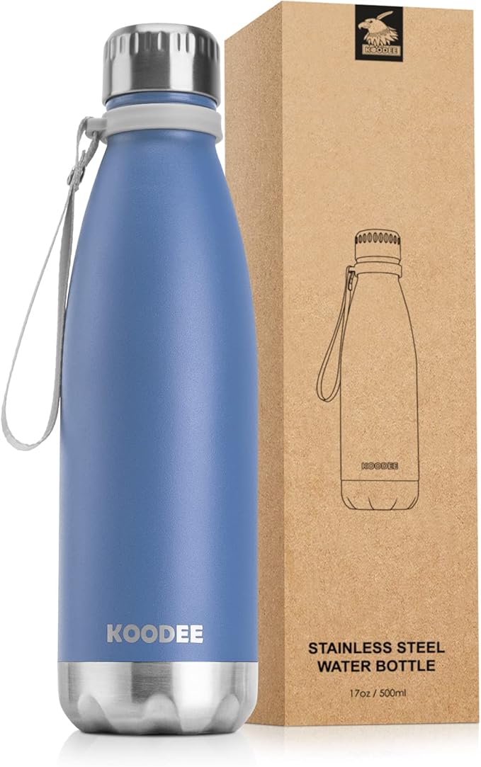 koodee Water Bottle, 17 oz Stainless Steel Double Wall Vacuum Insulated Metal Water Bottle, Cola Shape Leak Proof Sports Flask (Royal Blue)